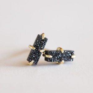 Black Bar Druzy Stud Earrings